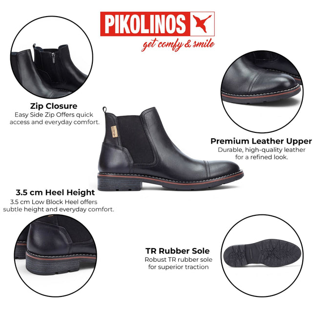 Pikolinos Men's Black Leather Zip Chelsea Ankle Boots - York