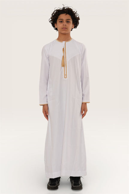 Kids Boys Ramadan White Moroccan Thobe Robe Emirati Eid Jubba- TT-003