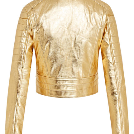 Womens Cropped Brando Leather Biker Jacket-Damascus