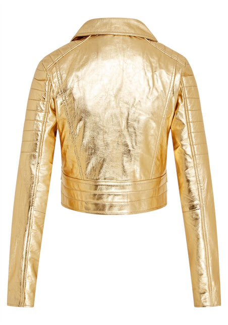 Womens Cropped Brando Leather Biker Jacket-Damascus