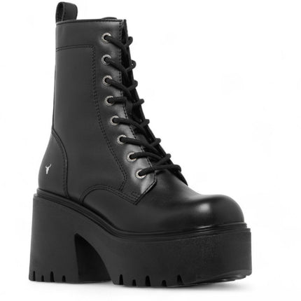 Windsorsmith Womens Black Leather Platform Ankle Punk Boots - Totally