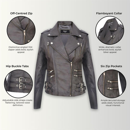 Womens Leather Brando Biker Jacket-Orlando