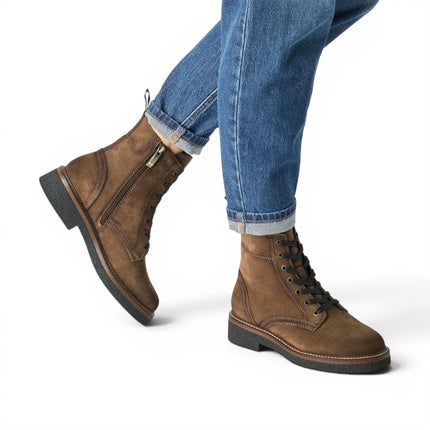 Tamaris Women's Brown Suede Leather Lace-Up Combat Boots - 25224-47