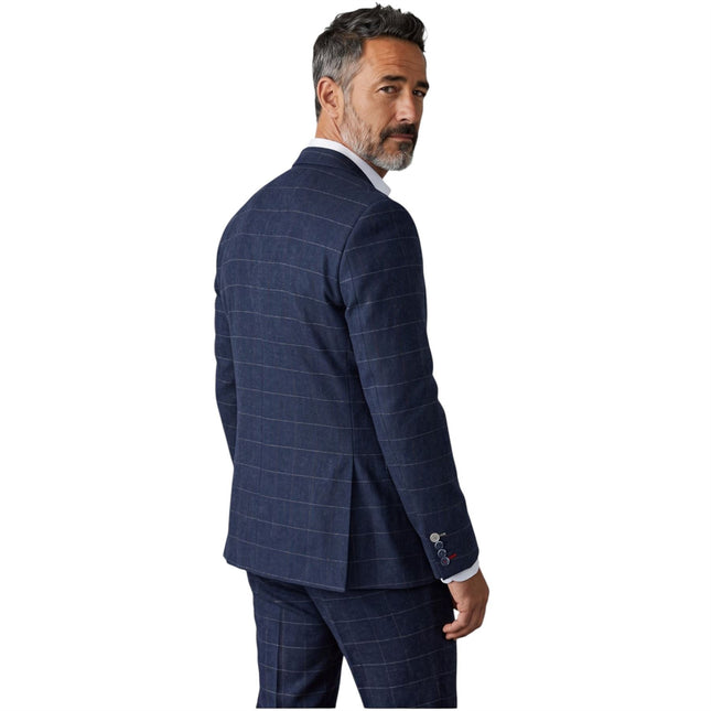 Men's Navy Blue Tweed 3 Piece Wool Blend Formal Suit - TP-32