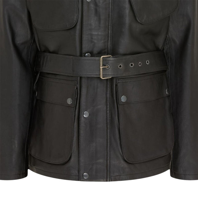 Men's Black Lamb Leather Safari Parka Jacket - Edinburgh