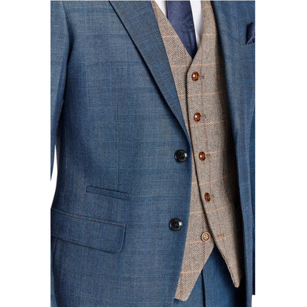 Mens Navy Suit with Brown Tweed Waistcoat Wedding Suit - Harris