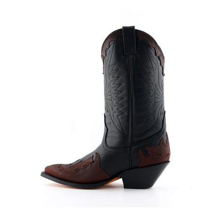 Grinders Unisex Black/Burgundy Leather Cowboy Boots - Arizona