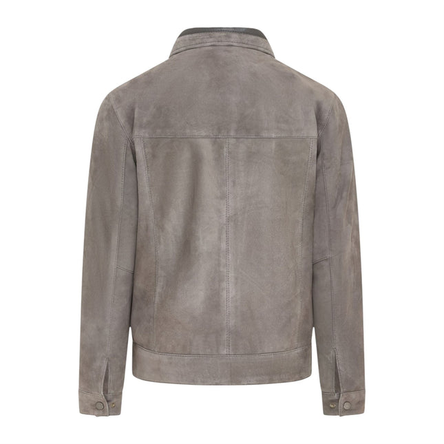 Mens Grey Goat Suede Leather Harrington Biker Jacket - Berlin