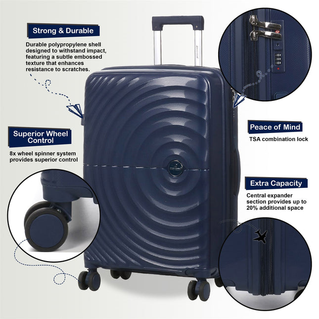 Hard Shell Cabin 55 x 37 x 22 cm PP Suitcase Luggage Suitable for Easyjet, Ryanair