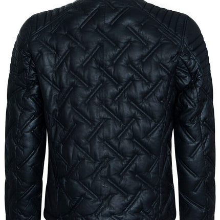 Men's Black Leather Quilted Biker Jacket - Manaus