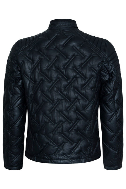 Men's Black Leather Quilted Biker Jacket - Manaus