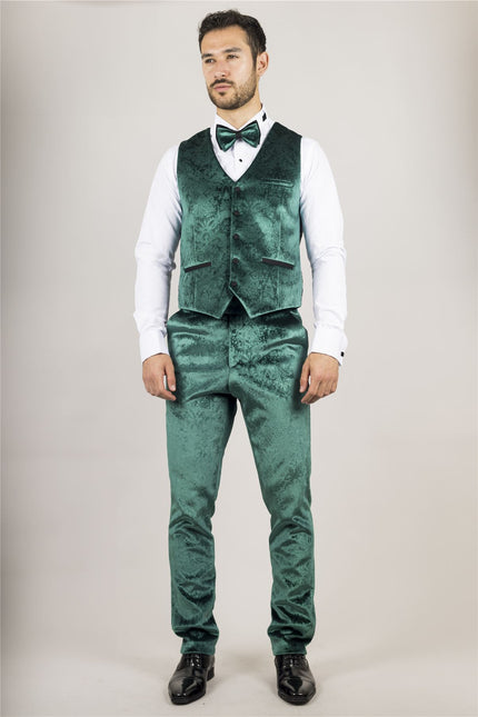 Men's Green 3 Piece Velvet Wedding Tuxedo Formal Suit