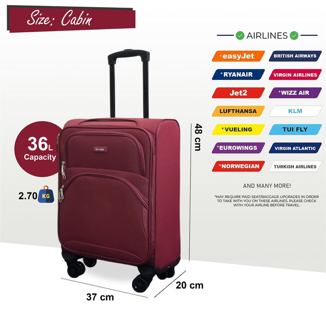 Soft Shell Cabin  48 x 37 x 20 cm Secure Travel Luggage Suitcase Suitable for Easyjet, Ryanair