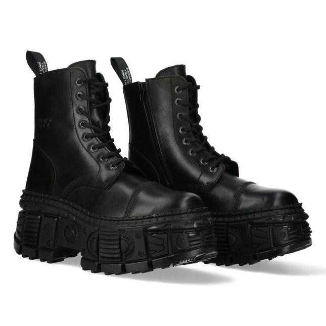 New Rock Black Goth Leather Boots-WALL083C-S5