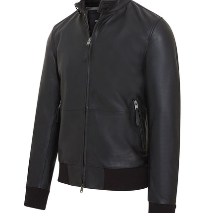 Men's Retro Black Casual Leather Varsity Bomber Jacket