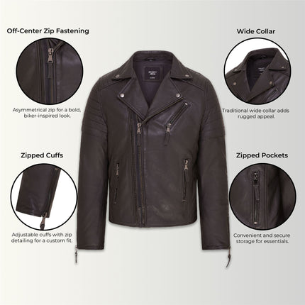 Mens Slim Fit Brando Style Double Cross Zip 100% Leather Biker Jacket