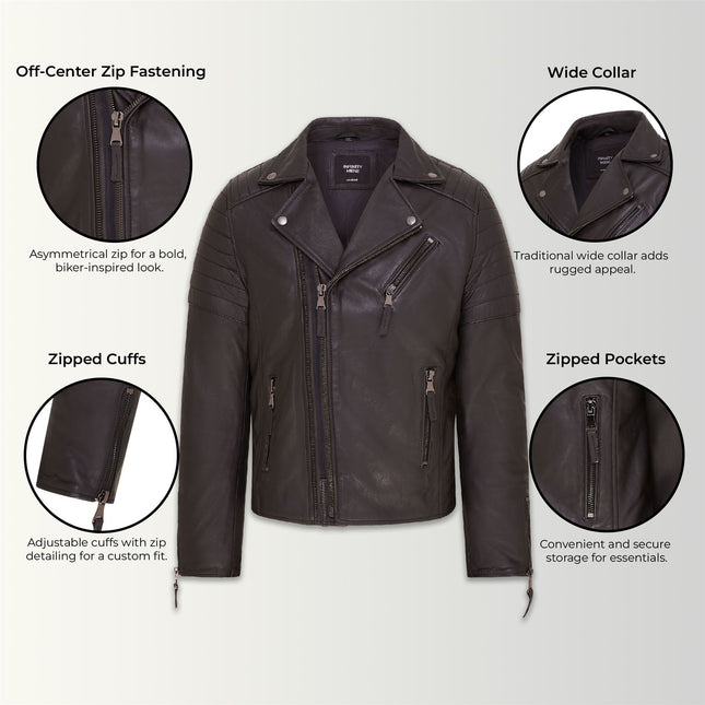 Mens Slim Fit Brando Style Double Cross Zip 100% Leather Biker Jacket