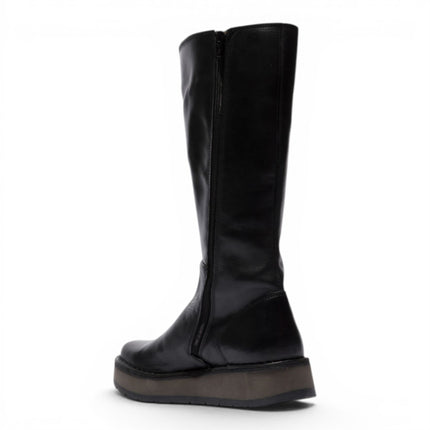 Fly London Womens Black Leather High Pull On Long Boots - RHEA042