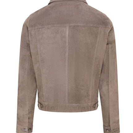 Mens Goat Suede Jeans Jacket Trucker Casual Denim Leather Shirt