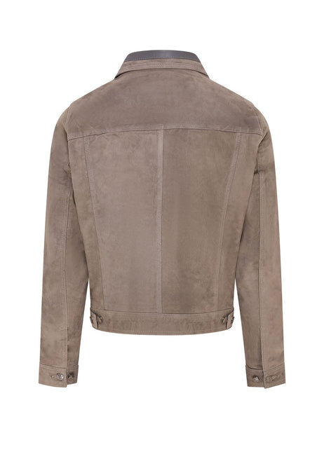 Mens Goat Suede Jeans Jacket Trucker Casual Denim Leather Shirt