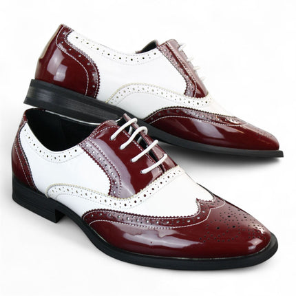 Men's Patent Lace-Up Red White Brogues Smart Dress Shoes