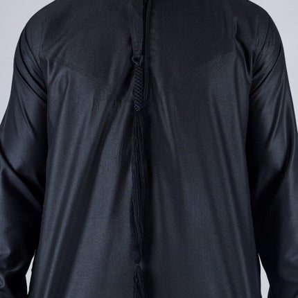 Men's Black Thobe Emirati Islamic Jubba Robe Eid Tassel Regular Fit