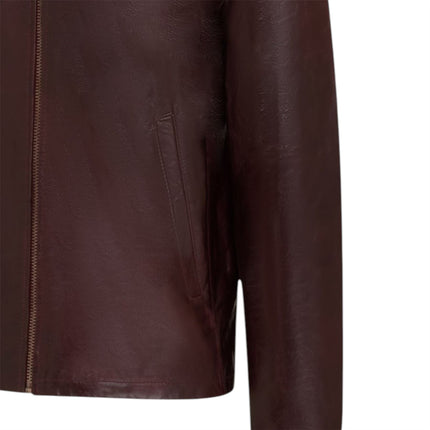 Mens Leather Brown Harrington Collar Biker Jacket - Arick