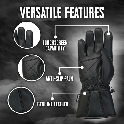 Men's Thermal Motorbike Black Leather Waterproof Biker Protection Gloves