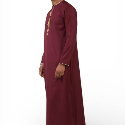 Men's Ramadan Burgundy Red Moroccan Thobe Robe Emirati Eid Jubba- TT-003