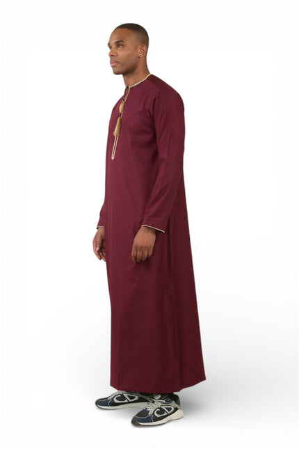 Men's Ramadan Burgundy Red Moroccan Thobe Robe Emirati Eid Jubba- TT-003