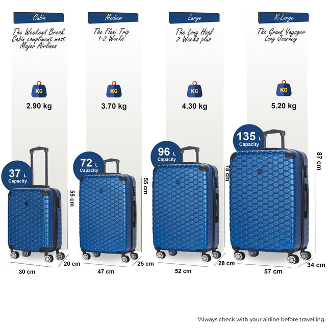 Hard Shell ABS 8 Wheel Luggage Travel Cabin Holiday Bags Suitcase Set