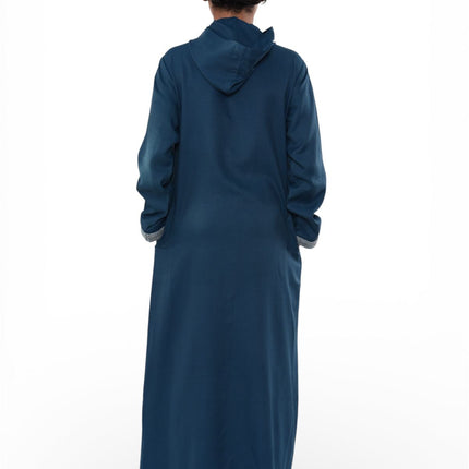 Kids Boys Aqua Blue Eid Hooded Moroccan Thobe Robe Djellaba Ramadan Jubba- K-HM3