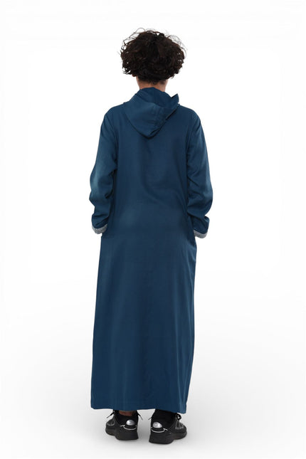 Kids Boys Aqua Blue Eid Hooded Moroccan Thobe Robe Djellaba Ramadan Jubba- K-HM3
