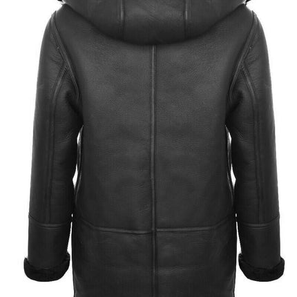 Mens Winter Sheepskin Hooded Duffle Coat-Helsinki