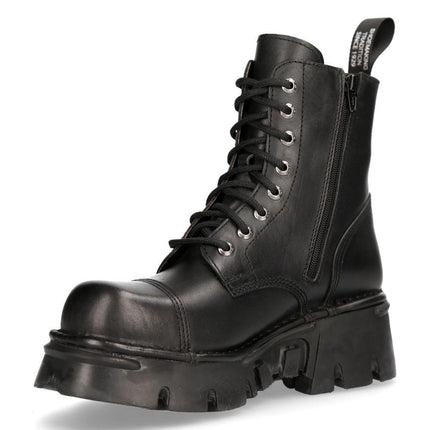 New Rock Black Leather Military Biker Boots - M-NEWMIILI083-S19