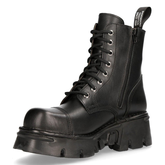 New Rock Black Leather Military Biker Boots - M-NEWMIILI083-S19