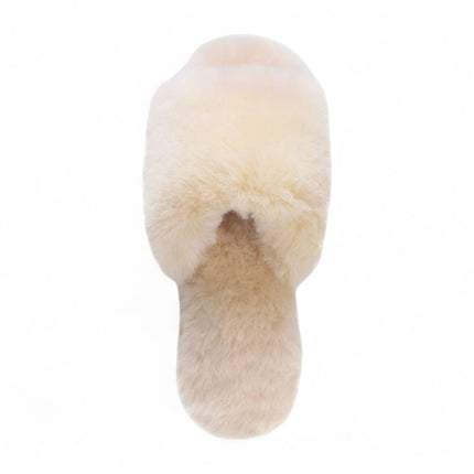 Women's Sheepskin Slippers Beige Warm Winter Fur Sliders - Nordic