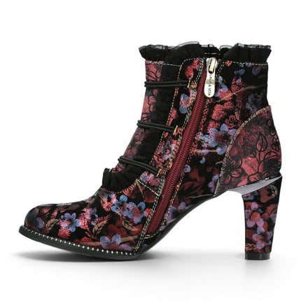 Laura Vita Floral Womens Victorian Red Leather Heel Ankle Boots - Alcbaneo-130