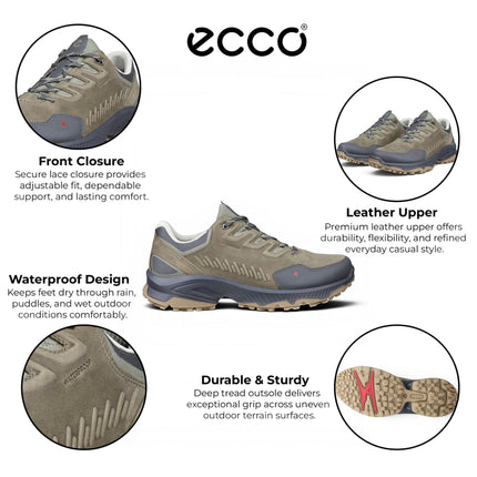Ecco Men's Green Leather Waterproof Hiking Trainer Sneaker Shoes - Receptor XP
