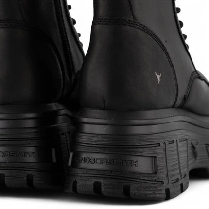 Windsorsmith Womens Black Mid-Calf Biker Leather Platform Combat Boots - Screaming