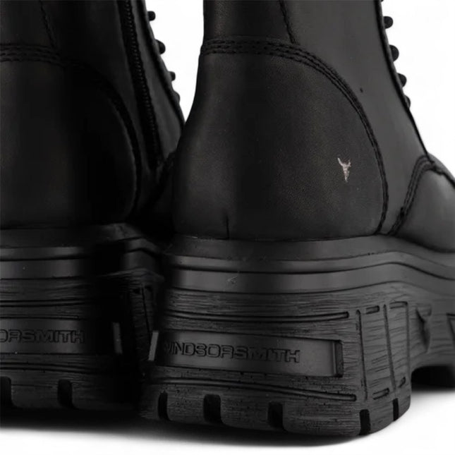 Windsorsmith Womens Black Mid-Calf Biker Leather Platform Combat Boots - Screaming