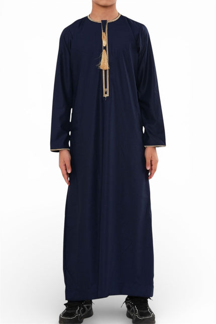 Kids Boys Ramadan Navy Blue Moroccan Thobe Robe Emirati Eid Jubba- TT-003