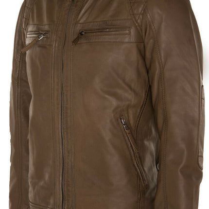 Men's Vintage Leather Quilted Biker Jacket-Monaco