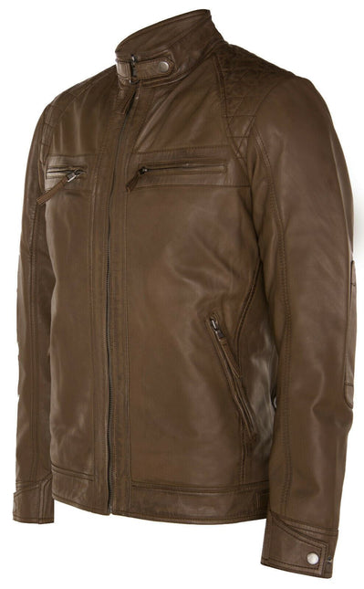 Men's Vintage Leather Quilted Biker Jacket-Monaco