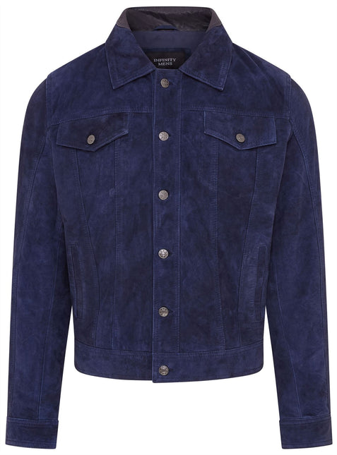 Mens Goat Suede Jeans Jacket Trucker Casual Denim Leather Shirt
