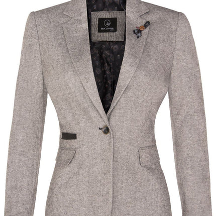 Womens Tweed 1920s Herringbone Light Grey Blazer