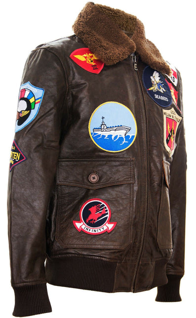 Mens A2 Top Gun Leather Bomber Jacket-Camborne