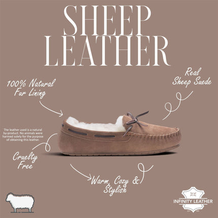 Men’s Chestnut Tan Genuine Sheepskin Moccasin Winter Slippers - Flint