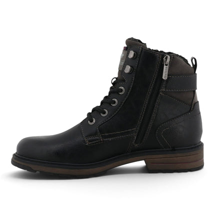 Mustang Men's Black Faux Leather Winter Lace-Up Ankle Boots - M0021001