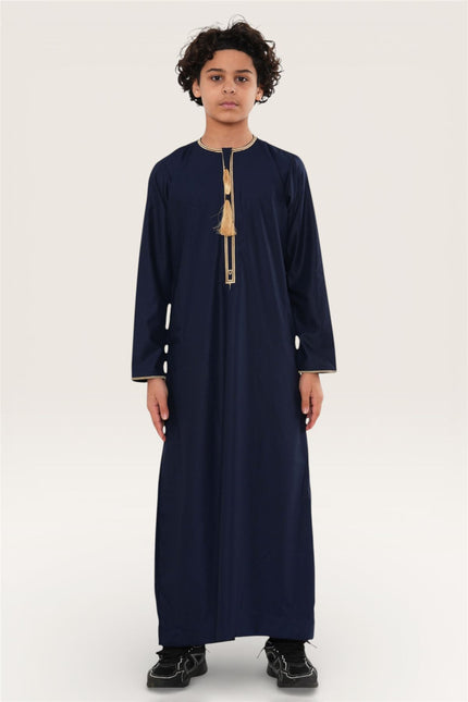 Kids Boys Ramadan Navy Blue Moroccan Thobe Robe Emirati Eid Jubba- TT-003
